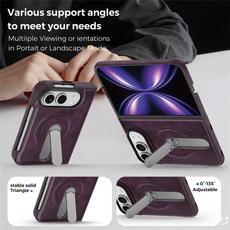 Etui magnetyczne do iPhone Fold z obrotową podstawką, powłoka z miękkiej skóry PC - ciemnopurpurowy