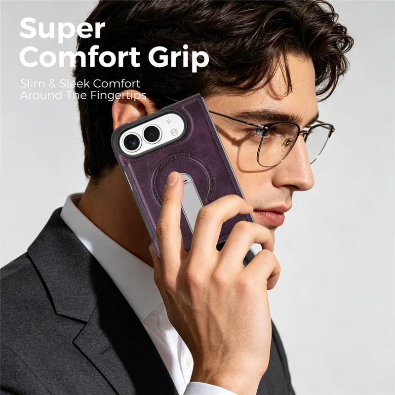 Etui magnetyczne do iPhone Fold z obrotową podstawką, powłoka z miękkiej skóry PC - ciemnopurpurowy
