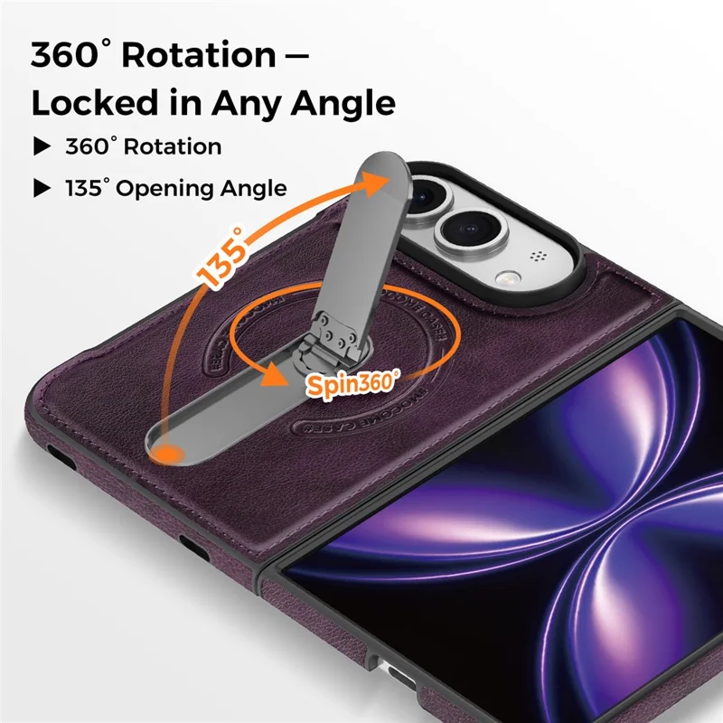 Etui magnetyczne do iPhone Fold z obrotową podstawką, powłoka z miękkiej skóry PC - ciemnopurpurowy