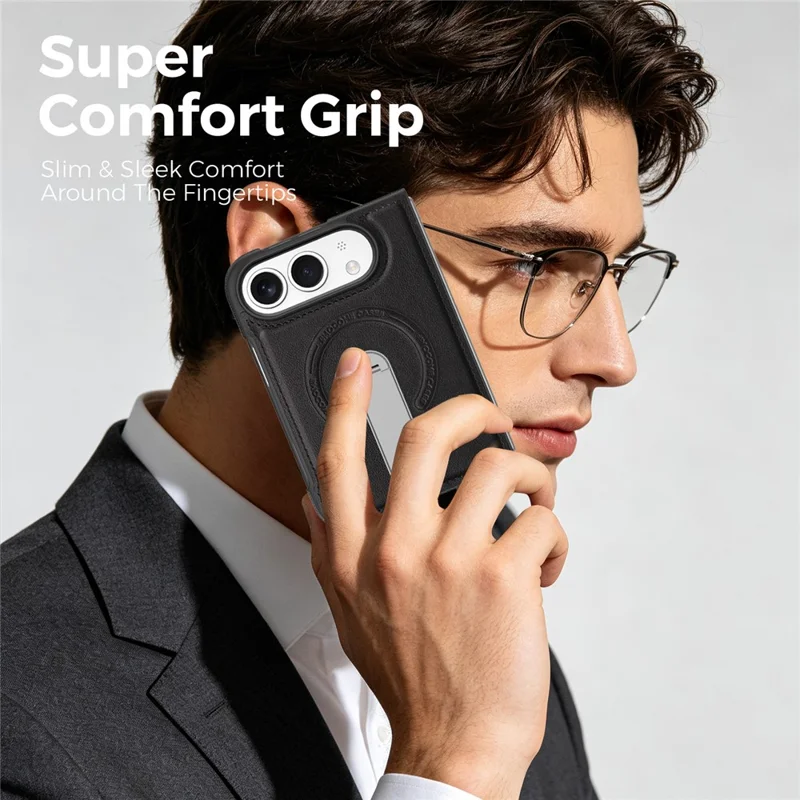 Cover magnetica per iPhone Fold con supporto girevole a 360° e rivestimento in pelle PU, nera