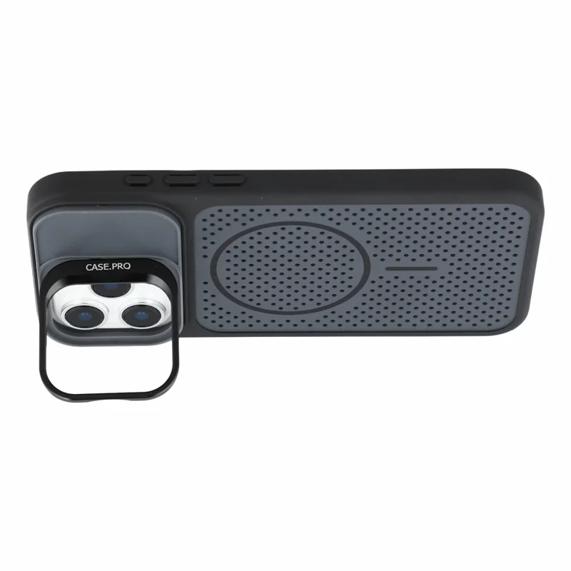 For iPhone 16 Pro Max Magnetic Case PC + TPU Camera Frame Kickstand Heat Dissipation Phone Cover - Black