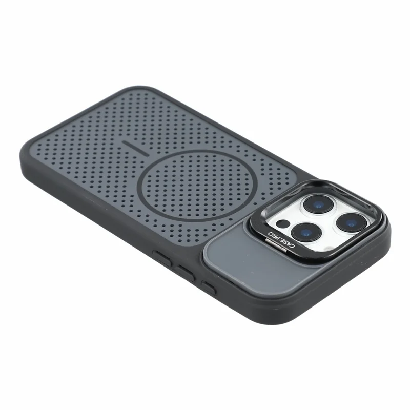 For iPhone 16 Pro Max Magnetic Case PC + TPU Camera Frame Kickstand Heat Dissipation Phone Cover - Black