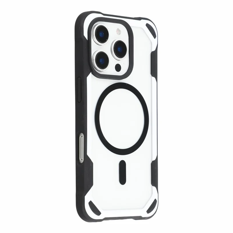 For iPhone 16 Pro Max Magnetic Case Four Corner TPU + Acrylic Shockproof Phone Cover - Black