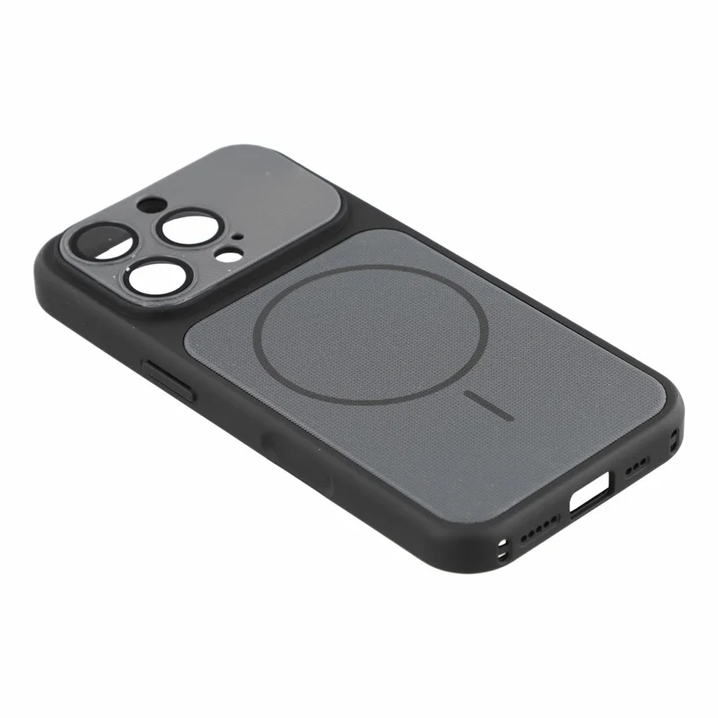 For iPhone 16 Pro Max Magnetic Case Grid Texture TPU + PC Phone Cover with Integrated Tempered Glass Lens Protector - Black
