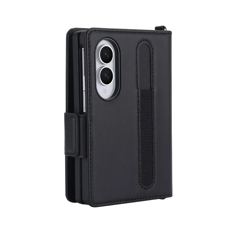 For Samsung Galaxy Z Fold8 Case Card Holders RFID Blocking PU Leather + TPU Phone Back Cover with Shoulder Strap - Black