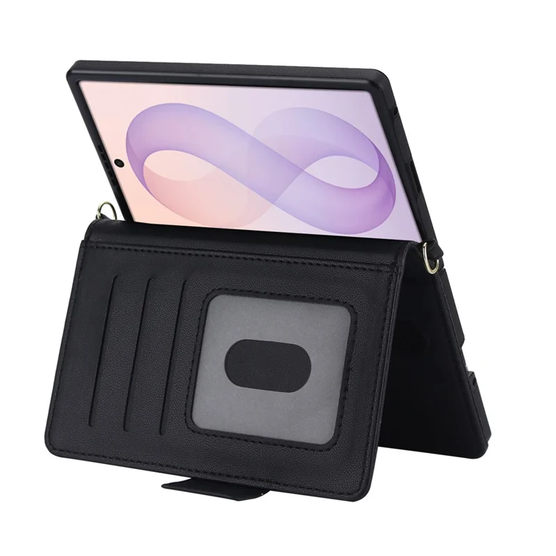 For Samsung Galaxy Z Fold8 Case Card Holders RFID Blocking PU Leather + TPU Phone Back Cover with Shoulder Strap - Black