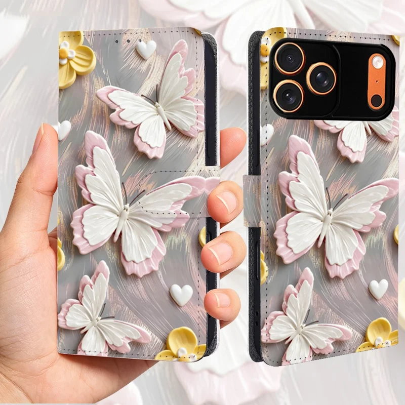 Coque pour iPhone 18 Pro Max / 17 Pro Max, housse rabattable en cuir PU imprimé motif, portefeuille - QMFD0005