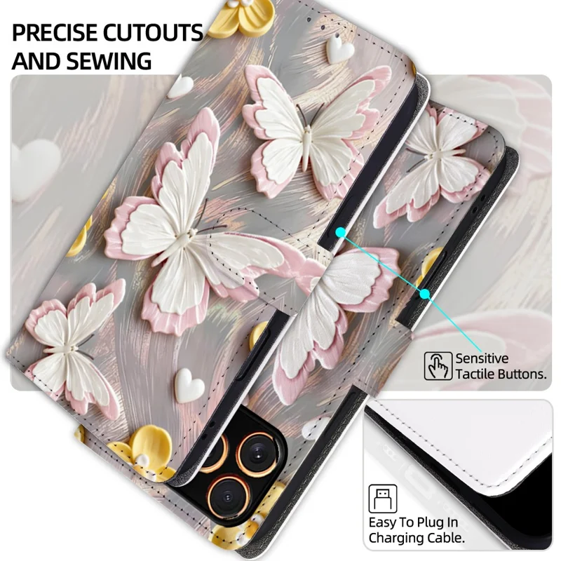 Coque pour iPhone 18 Pro Max / 17 Pro Max, housse rabattable en cuir PU imprimé motif, portefeuille - QMFD0005