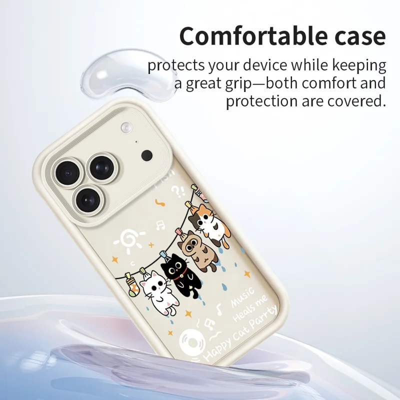 For iPhone 18 Pro  /  17 Pro TPU Case Four Cartoon Cat Pattern Rubberized Phone Back Cover - White