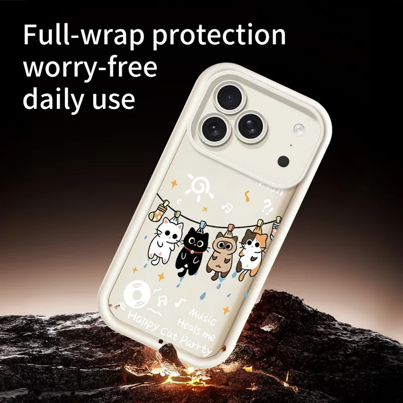 For iPhone 18 Pro  /  17 Pro TPU Case Four Cartoon Cat Pattern Rubberized Phone Back Cover - White