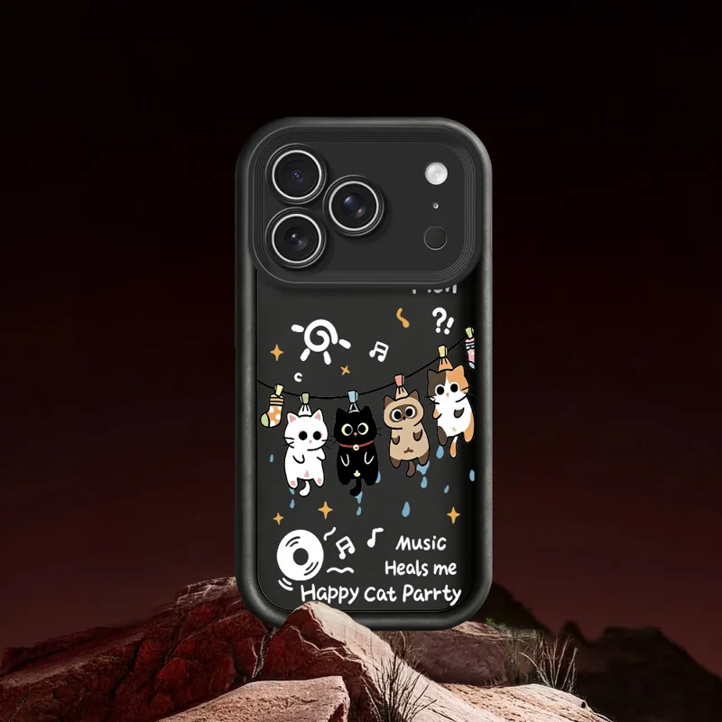 For iPhone 18 Pro  /  17 Pro TPU Case Four Cartoon Cat Pattern Rubberized Phone Back Cover - White
