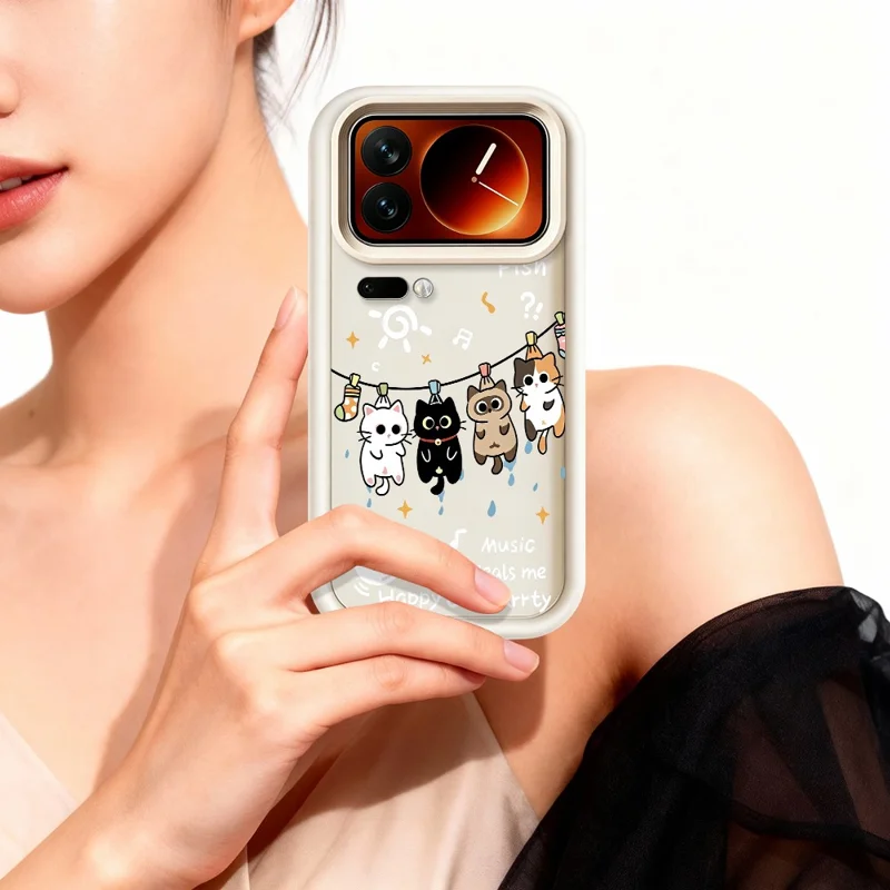 For Xiaomi 17 Pro TPU Case Four Cartoon Cat Pattern Rubberized Phone Back Cover - White