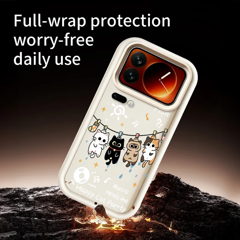 For Xiaomi 17 Pro Max TPU Case Four Cartoon Cat Pattern Rubberized Phone Back Cover - White