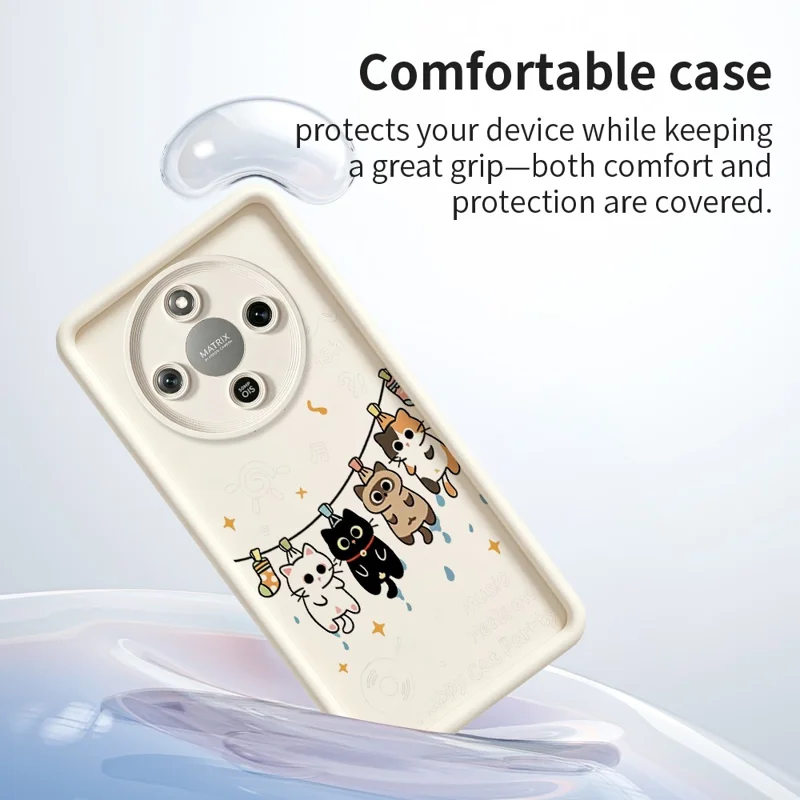 TPU Case For Honor X70 5G  /  X9d 5G  /  Magic8 Lite 5G Four Cartoon Cat Pattern Rubberized Phone Back Cover - Black