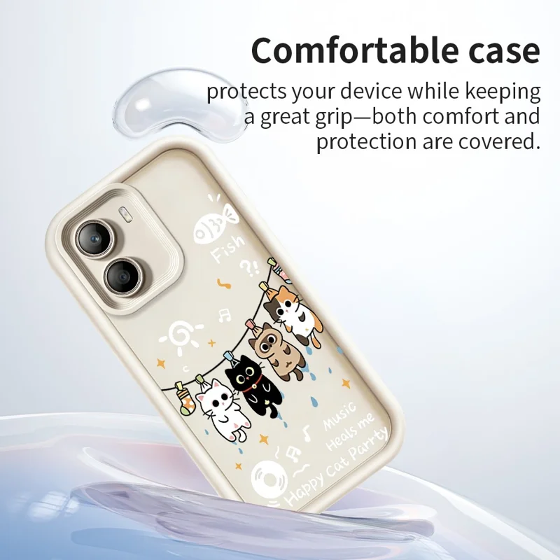 For Xiaomi Poco X7 Pro 5G TPU Case Four Cartoon Cat Pattern Rubberized Phone Back Cover - White