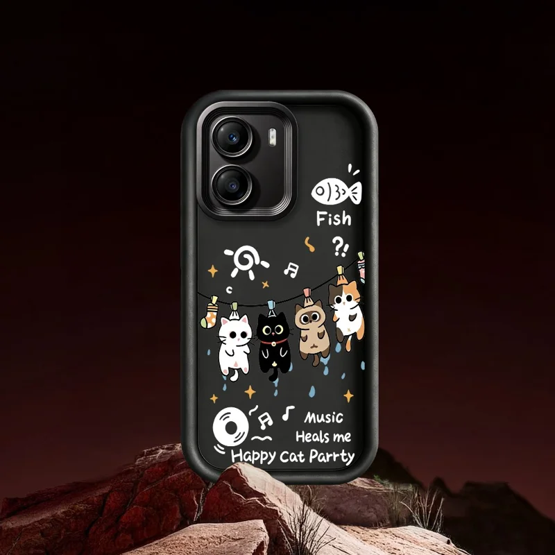 For Xiaomi Poco X7 Pro 5G TPU Case Four Cartoon Cat Pattern Rubberized Phone Back Cover - White