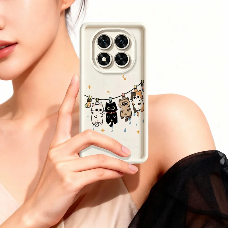 For Xiaomi Redmi Note 15 Pro+ 5G (Global)  /  Poco M8 Pro 5G TPU Case Four Cartoon Cat Pattern Rubberized Phone Back Cover - White