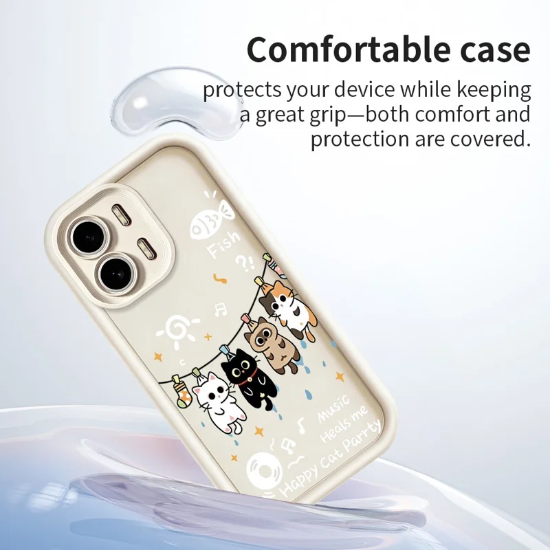 For Oppo A6x 5G  /  A6x 4G TPU Case Four Cartoon Cat Pattern Rubberized Phone Back Cover - White