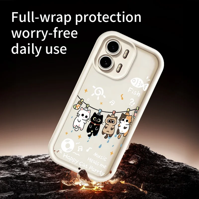 For Oppo A6x 5G  /  A6x 4G TPU Case Four Cartoon Cat Pattern Rubberized Phone Back Cover - White