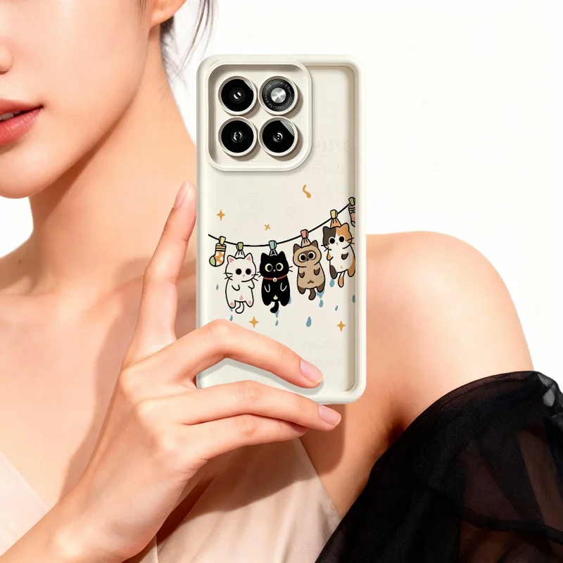 For Motorola Moto G56 5G TPU Case Four Cartoon Cat Pattern Rubberized Phone Back Cover - White