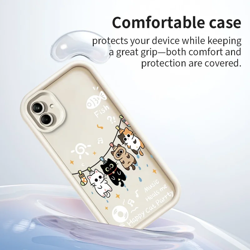 For Samsung Galaxy A08 4G  /  A07 4G TPU Case Four Cartoon Cat Pattern Rubberized Phone Back Cover - White
