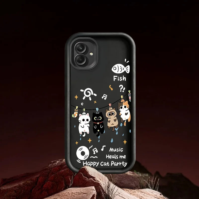For Samsung Galaxy A08 4G  /  A07 4G TPU Case Four Cartoon Cat Pattern Rubberized Phone Back Cover - White