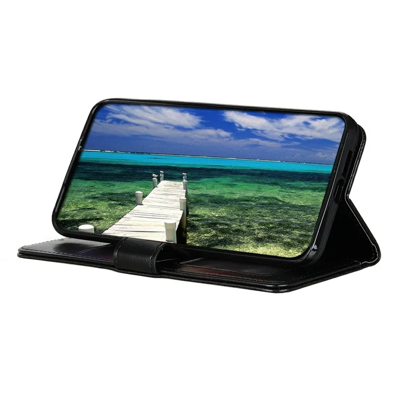 For Google Pixel 11a Case Crazy Horse Texture PU Leather Phone Stand Cover - Black