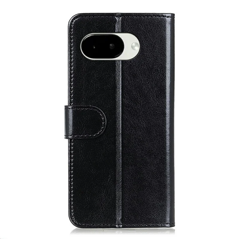 For Google Pixel 11a Case Crazy Horse Texture PU Leather Phone Stand Cover - Black