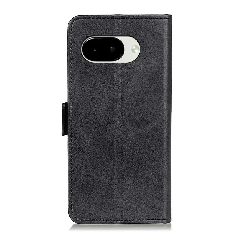 For Google Pixel 11a Case Stand Cowhide Texture PU Leather Phone Cover - Black