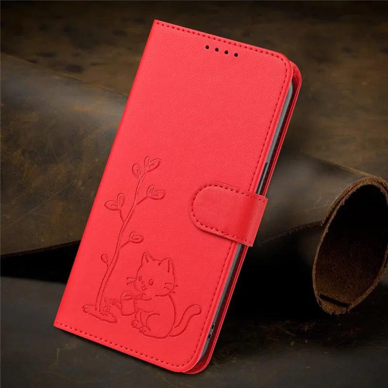 For Samsung Galaxy S27 Pro Case Cat Watering Plant Pattern PU Leather Wallet Stand Phone Cover - Red