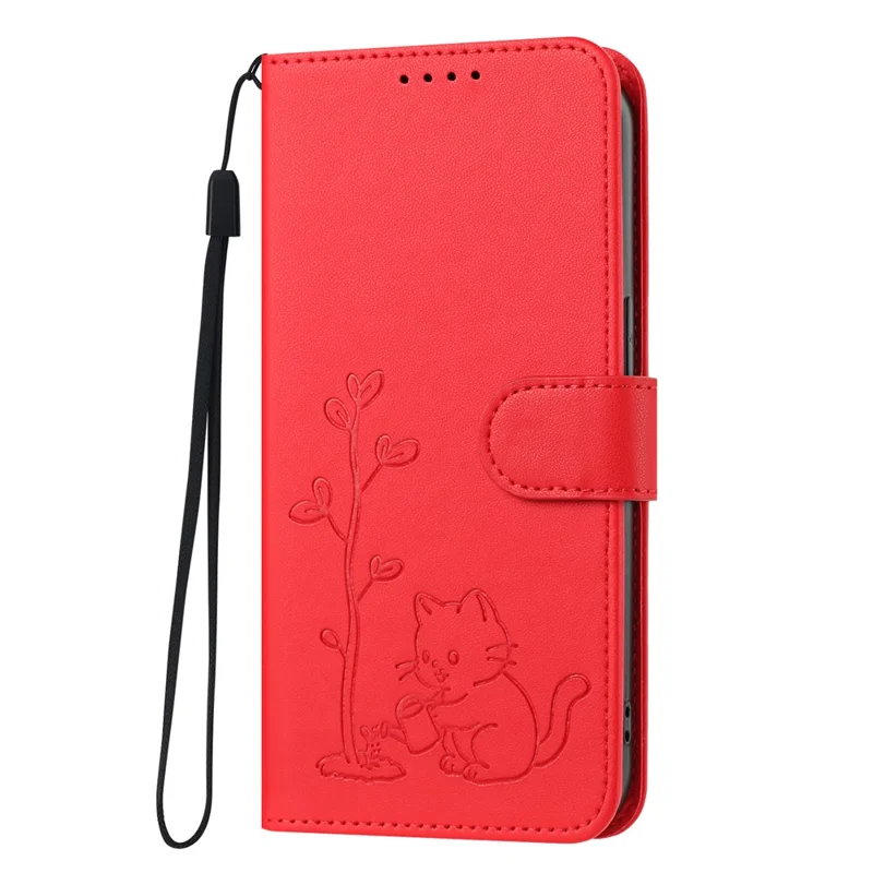 For Samsung Galaxy S27 Pro Case Cat Watering Plant Pattern PU Leather Wallet Stand Phone Cover - Red