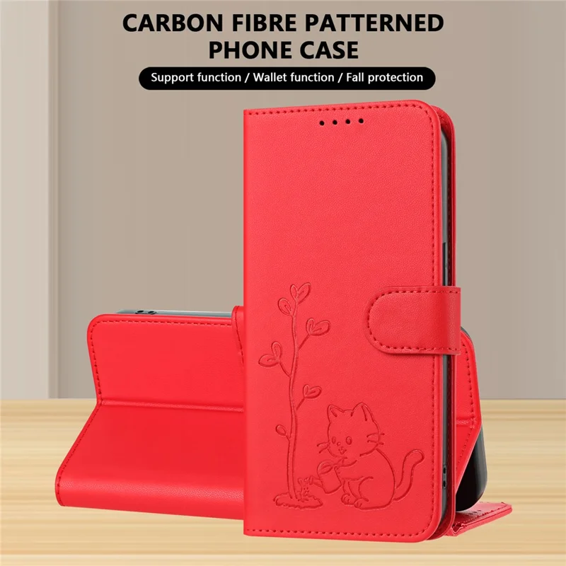 For Samsung Galaxy S27 Pro Case Cat Watering Plant Pattern PU Leather Wallet Stand Phone Cover - Red