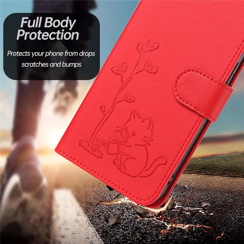 For Samsung Galaxy S27 Pro Case Cat Watering Plant Pattern PU Leather Wallet Stand Phone Cover - Red