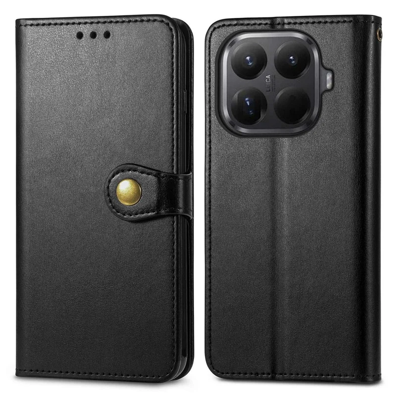 For Xiaomi 17T Case Stand Wallet Leather Phone Cover with Tempered Glass Screen Protector - Black