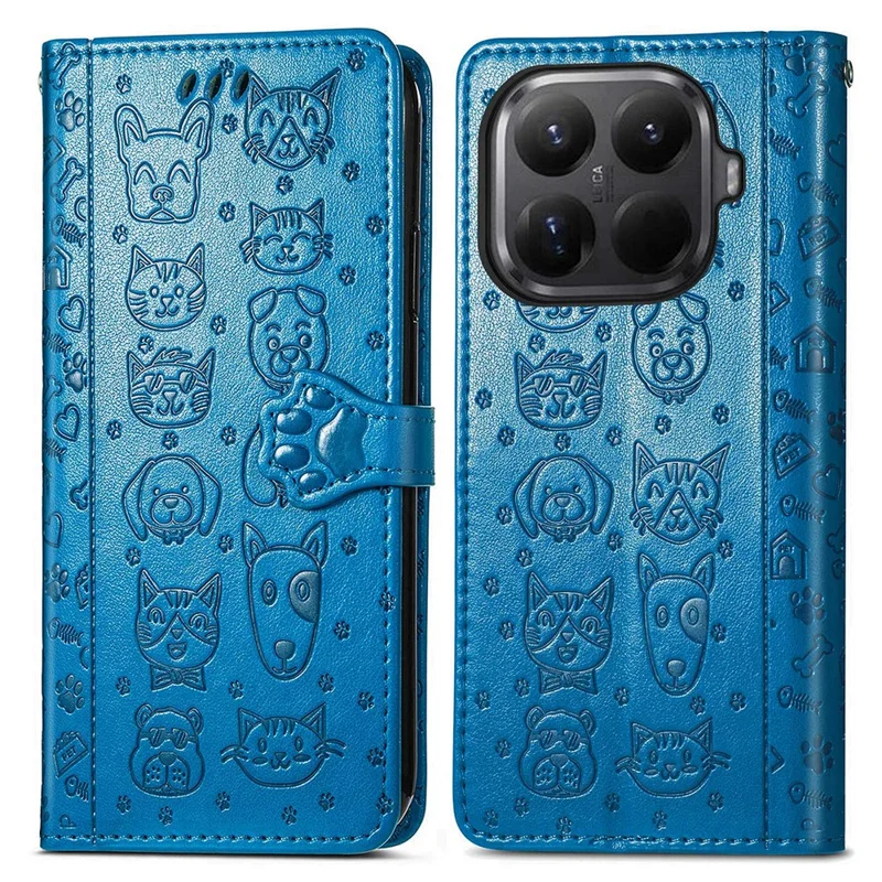 For Xiaomi 17T Case with Tempered Glass Screen Protector Cute Cat Dog Pattern PU Leather Wallet Phone Cover - Blue