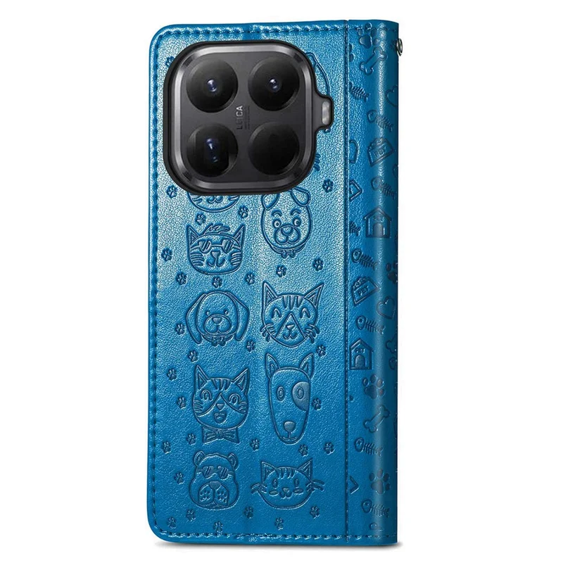 For Xiaomi 17T Case with Tempered Glass Screen Protector Cute Cat Dog Pattern PU Leather Wallet Phone Cover - Blue