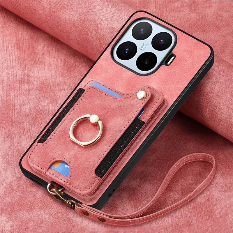 For Xiaomi 17T Case RFID Blocking Card Holder Retro PU Leather Back Cover with Tempered Glass Screen Protector - Pink