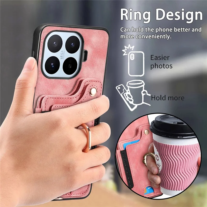 For Xiaomi 17T Case RFID Blocking Card Holder Retro PU Leather Back Cover with Tempered Glass Screen Protector - Pink
