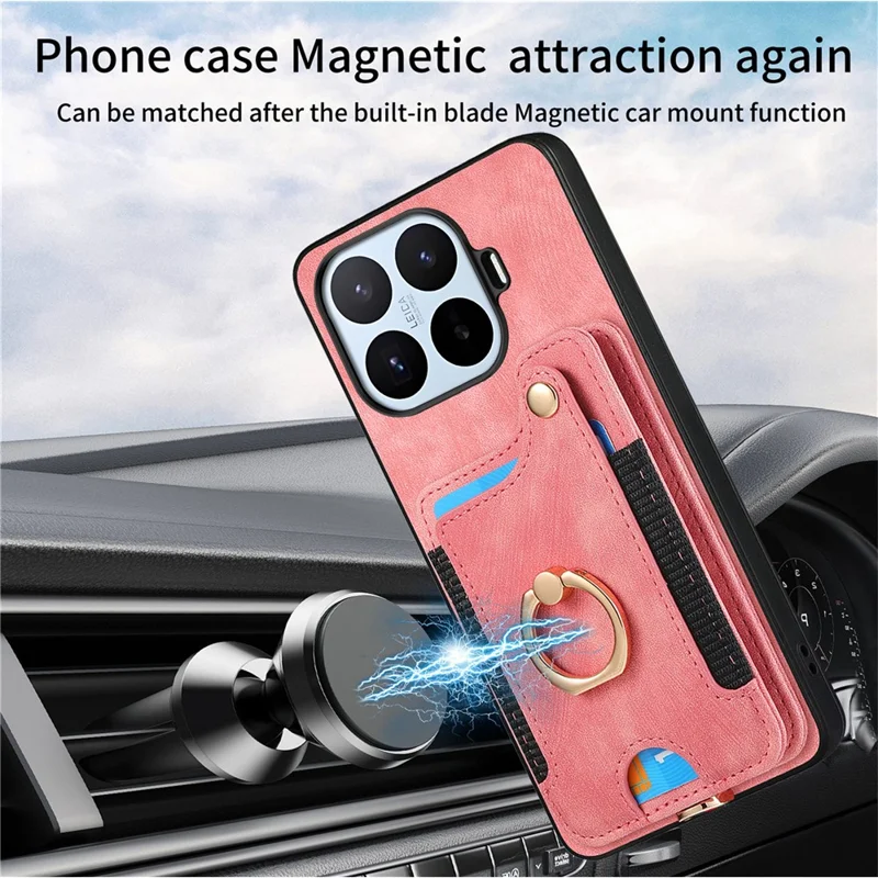 For Xiaomi 17T Case RFID Blocking Card Holder Retro PU Leather Back Cover with Tempered Glass Screen Protector - Pink
