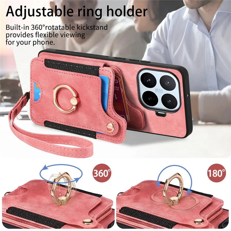 For Xiaomi 17T Case RFID Blocking Card Holder Retro PU Leather Back Cover with Tempered Glass Screen Protector - Pink
