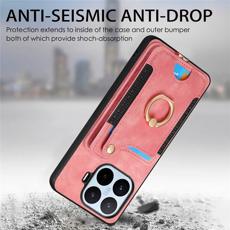 For Xiaomi 17T Case RFID Blocking Card Holder Retro PU Leather Back Cover with Tempered Glass Screen Protector - Pink
