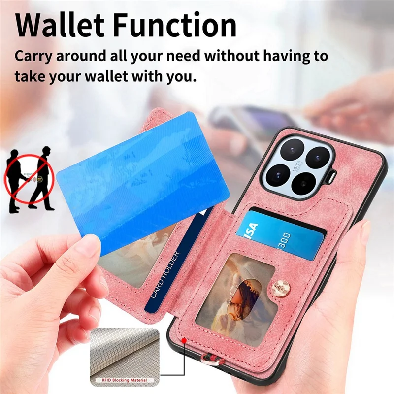 For Xiaomi 17T Case RFID Blocking Card Holder Retro PU Leather Back Cover with Tempered Glass Screen Protector - Pink