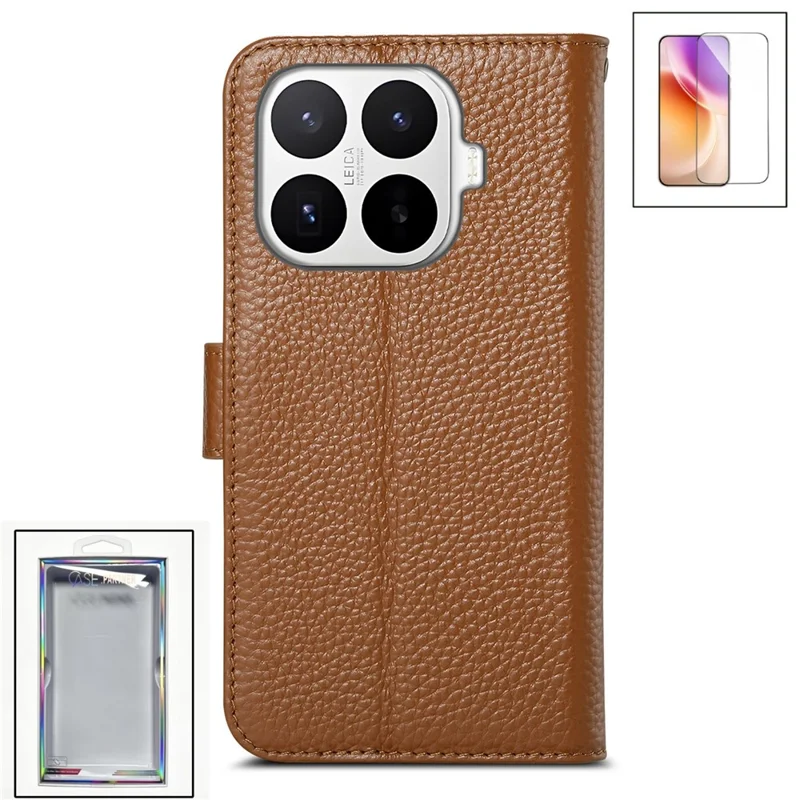Capa Carteira em Pele Sintética para Xiaomi 17T com Bloqueio RFID e Protetor de Ecrã de Vidro Temperado - Castanho