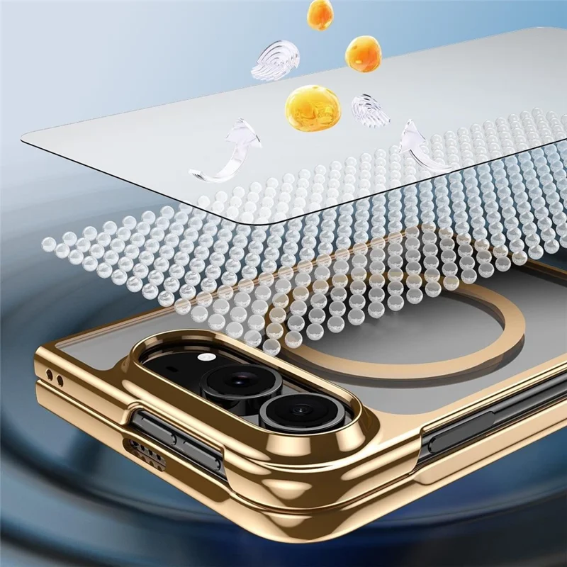 For iPhone Duo Magnetic Case Electroplated Shockproof PC Clear Phone Cover Built-In Tempered Glass Screen Protector - Gold