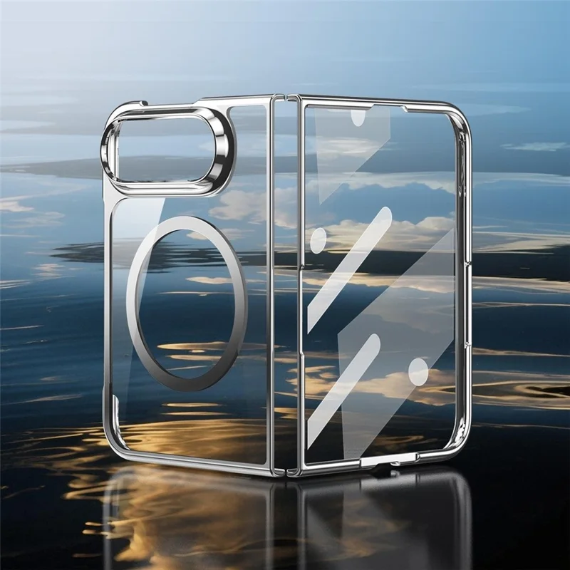 For iPhone Duo Magnetic Case Electroplated Shockproof PC Clear Phone Cover Built-In Tempered Glass Screen Protector - Gold