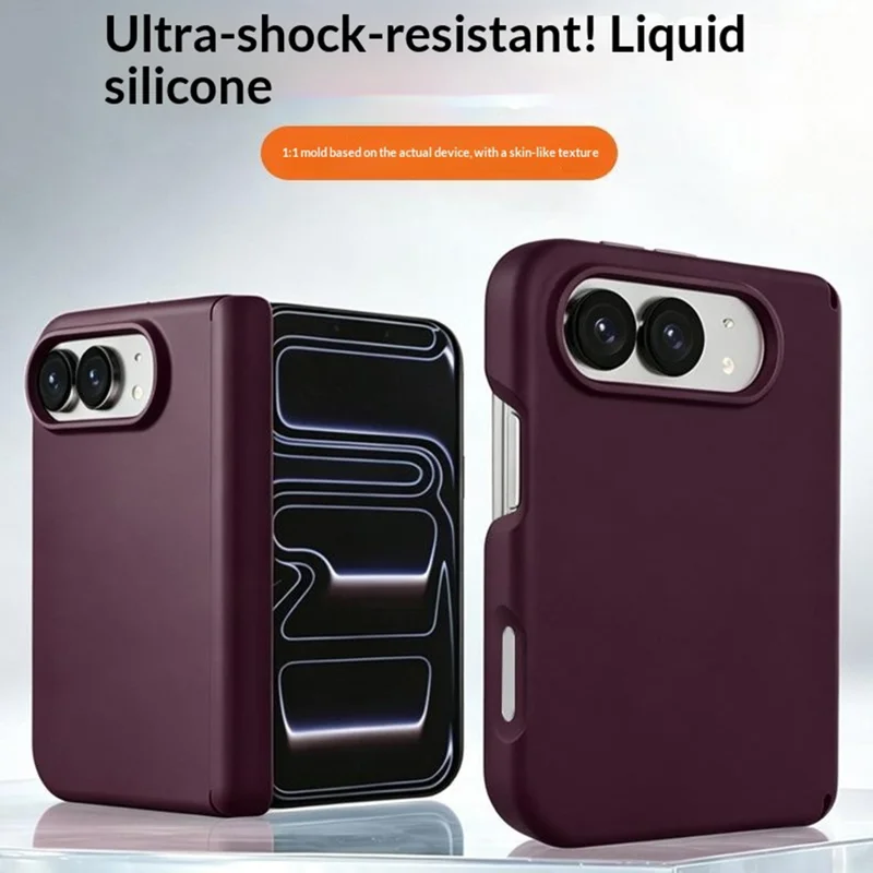 For iPhone Duo Case Dual-Axis Liquid Silicone Foldable Phone Cover - Cherry Red