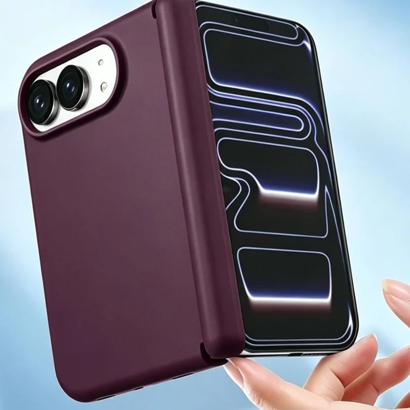 For iPhone Duo Case Dual-Axis Liquid Silicone Foldable Phone Cover - Cherry Red