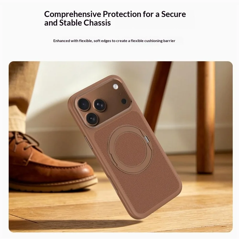 For iPhone 18 Pro Max  /  17 Pro Max Magnetic Case Rotating Kickstand PU Leather + TPU + PC Phone Back Cover - Light Grey