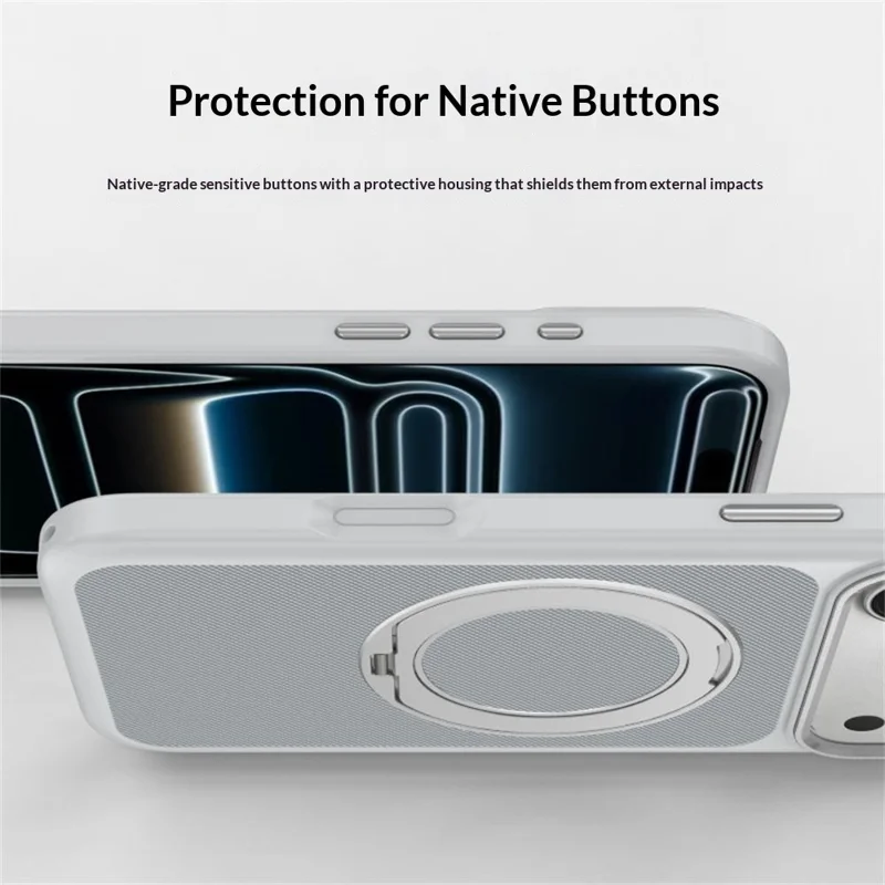 For iPhone 18 Pro Max  /  17 Pro Max Magnetic Case Rotating Kickstand PU Leather + TPU + PC Phone Back Cover - Light Grey