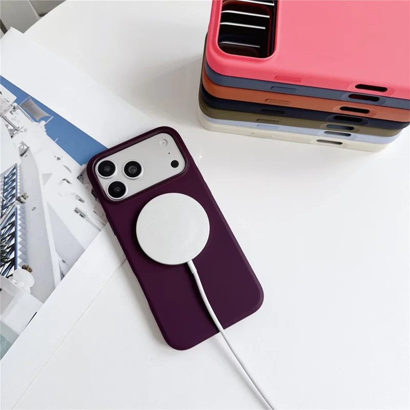 For iPhone 18 Pro Max Magnetic Case Liquid Silicone Phone Back Cover (No Logo) - Wine Red
